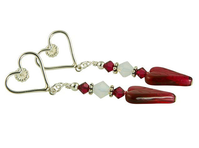 Ruby Heart Crystal Handmade Earrings - SWCreations
