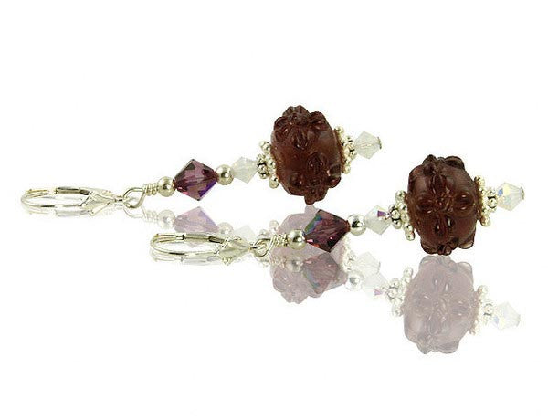 Amethyst Opal Floral Lampwork Crystal Earrings - SWCreations
