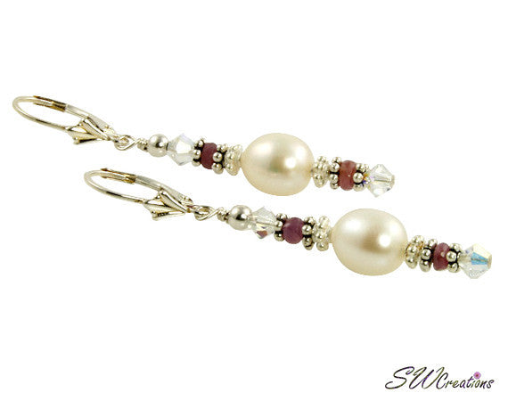 Pink Sapphire Gemstone Pearl Beaded Earrings - SWCreations
