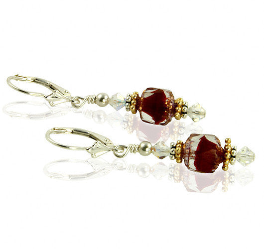 Breathtaking Ruby Red Gold Cathedral Earrings - SWCreations
