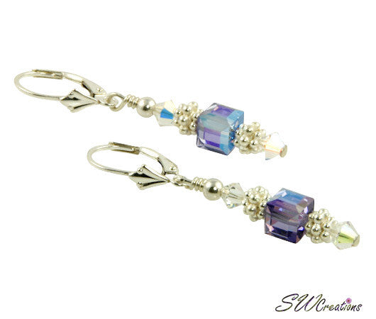 Tanzanite Purple Cube Crystal Earrings - SWCreations
