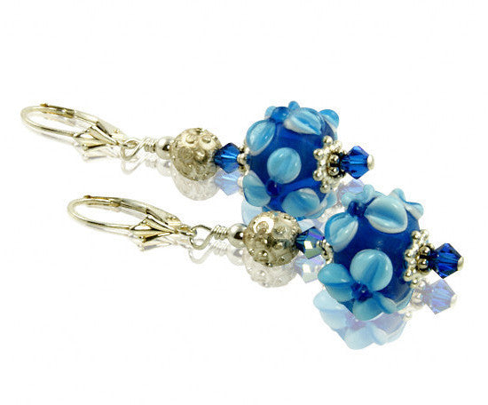 Cobalt Blue Lampwork Beaded Earrings - SWCreations
