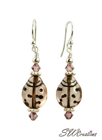 Shimmer Satin Rose Crystal Ladybug Earrings - SWCreations
