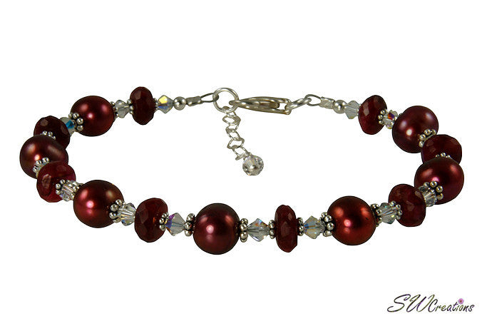 Ruby Moonstone Gemstone Pearl Bracelet - SWCreations
 - 1
