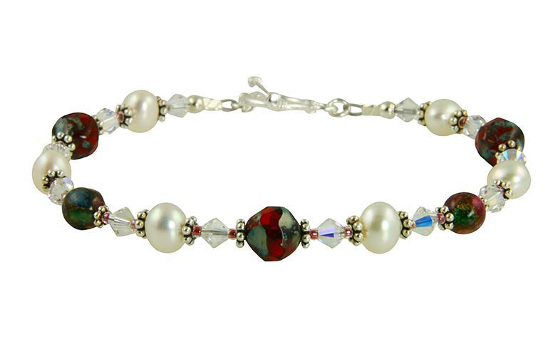 Ruby Crystal Pearl Handmade Bracelet - SWCreations

