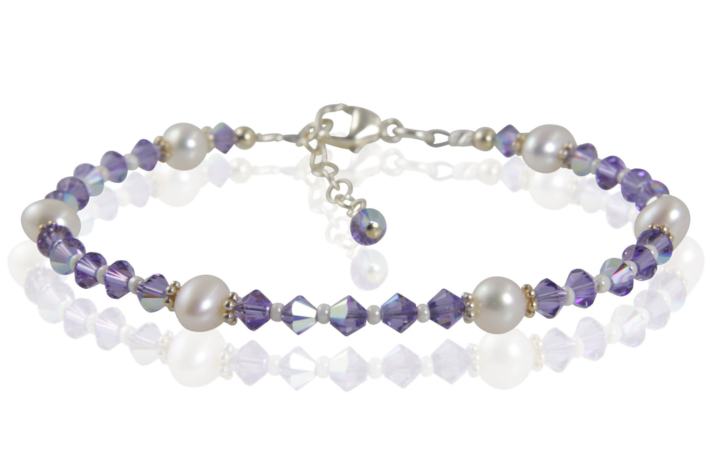 Tanzanite Purple Crystal Pearl Bracelet - SWCreations
