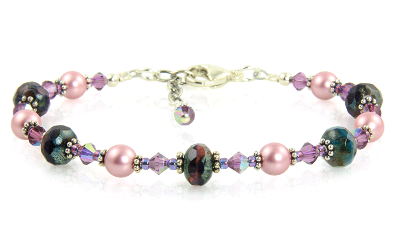 Mauve Pink Crystal Beaded Bracelet - SWCreations

