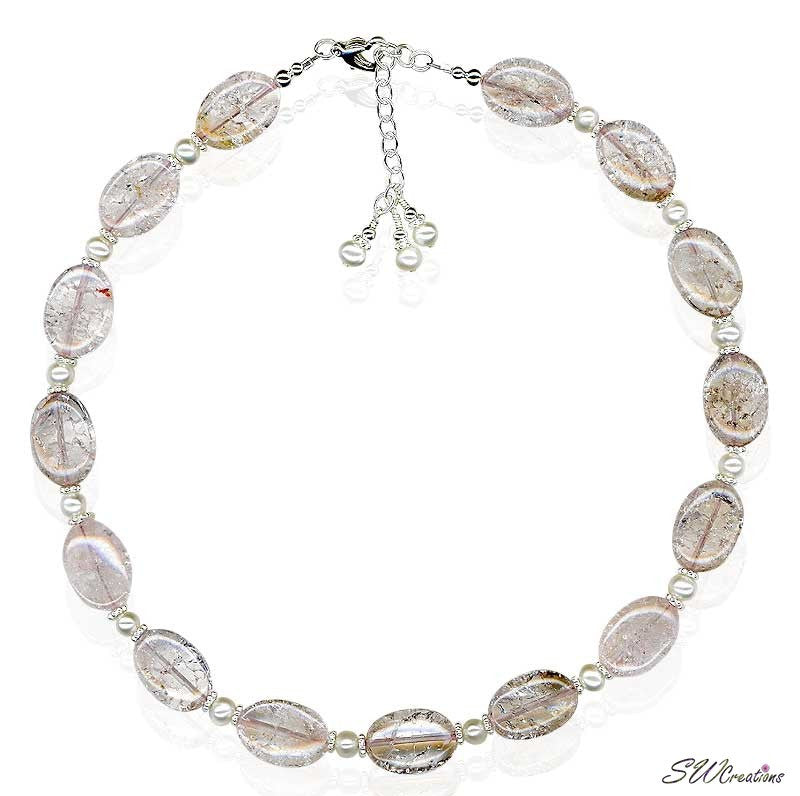 Rose Quartz Gemstone Pearl Necklace - SWCreations
