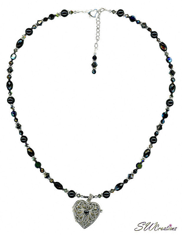 Black Onyx Heart Gemstone Beaded Necklace - SWCreations
 - 1
