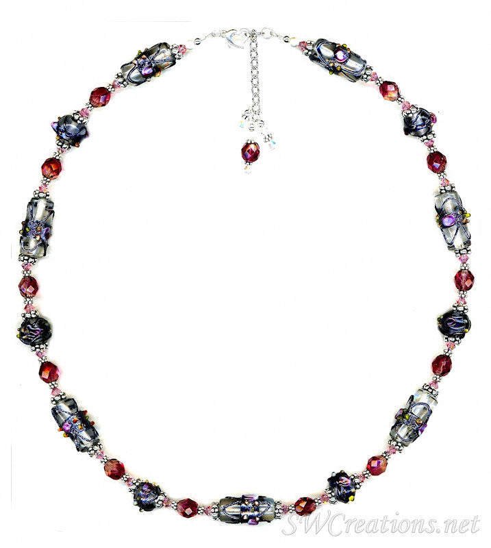 Rose Lampwork Crystal Beaded Necklace - SWCreations
