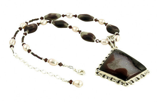 Burgundy Druzy Crystal Pearl Necklace Set - SWCreations
