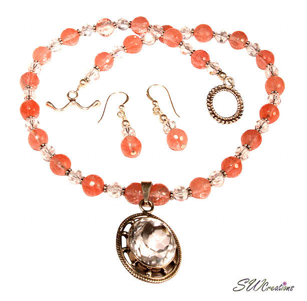 Cherry Crystal Gemstone Beaded Necklace Set - SWCreations
 - 1