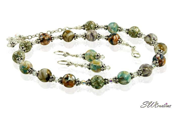 Earth-tone Mother of Pearl Crystal Necklace Set - SWCreations
