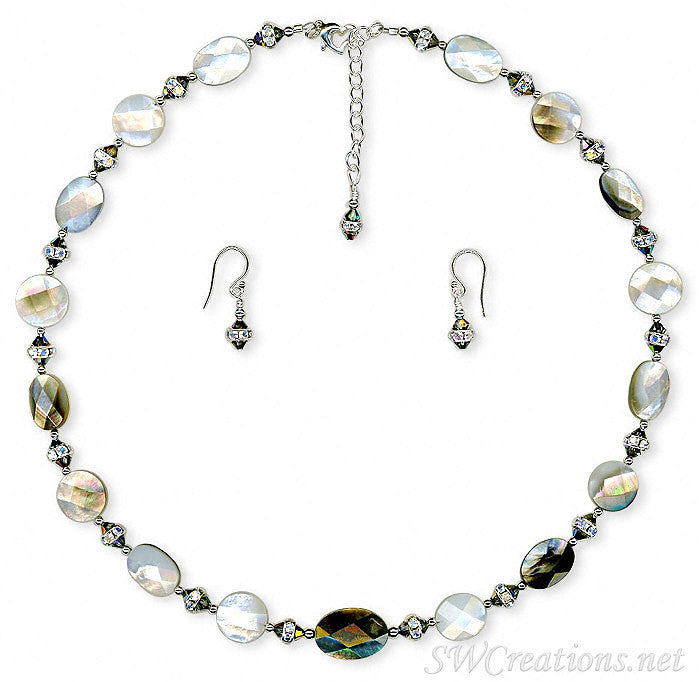 Shell Vitrail Crystal Rondelle Silver Necklace Set - SWCreations

