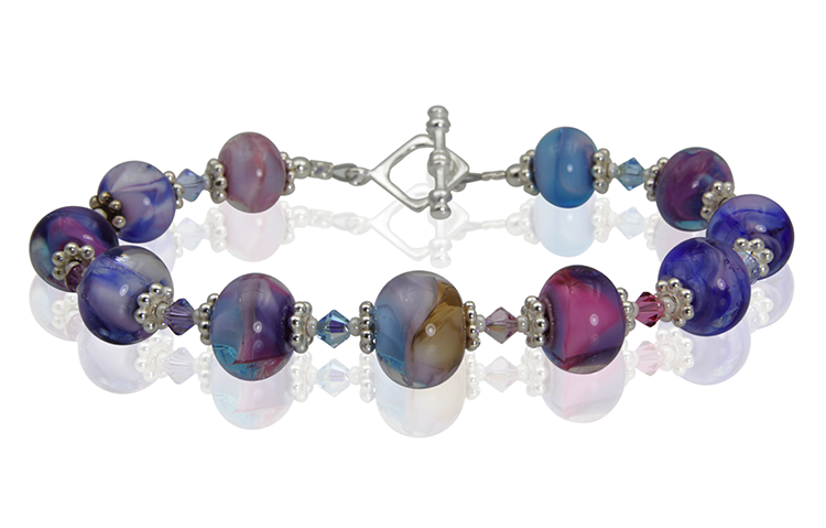 Multicolor Purple Lampwork Bead Bracelet - SWCreations
