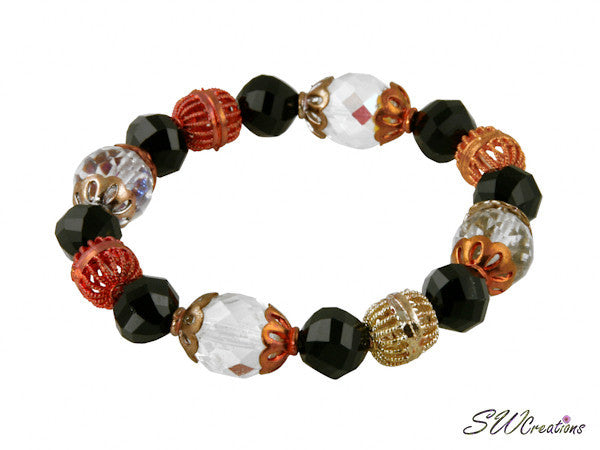 Jet and Crystal Copper Glass Beaded Bracelets - SWCreations
