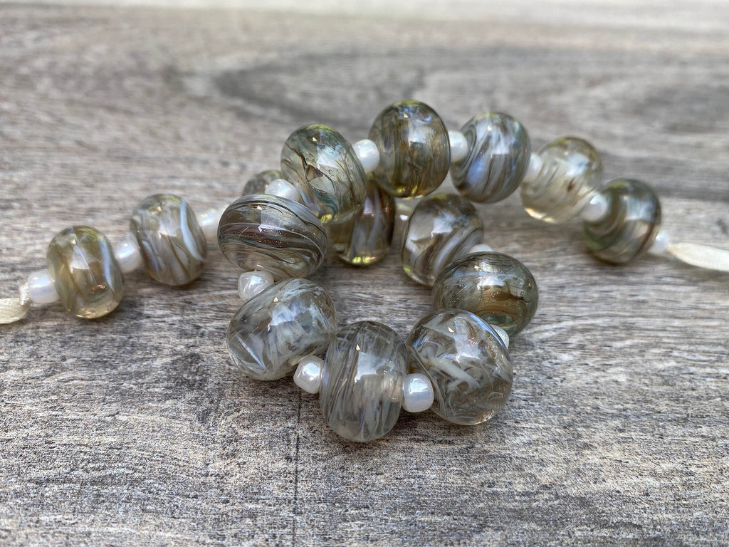 abalone gray lampwork beads