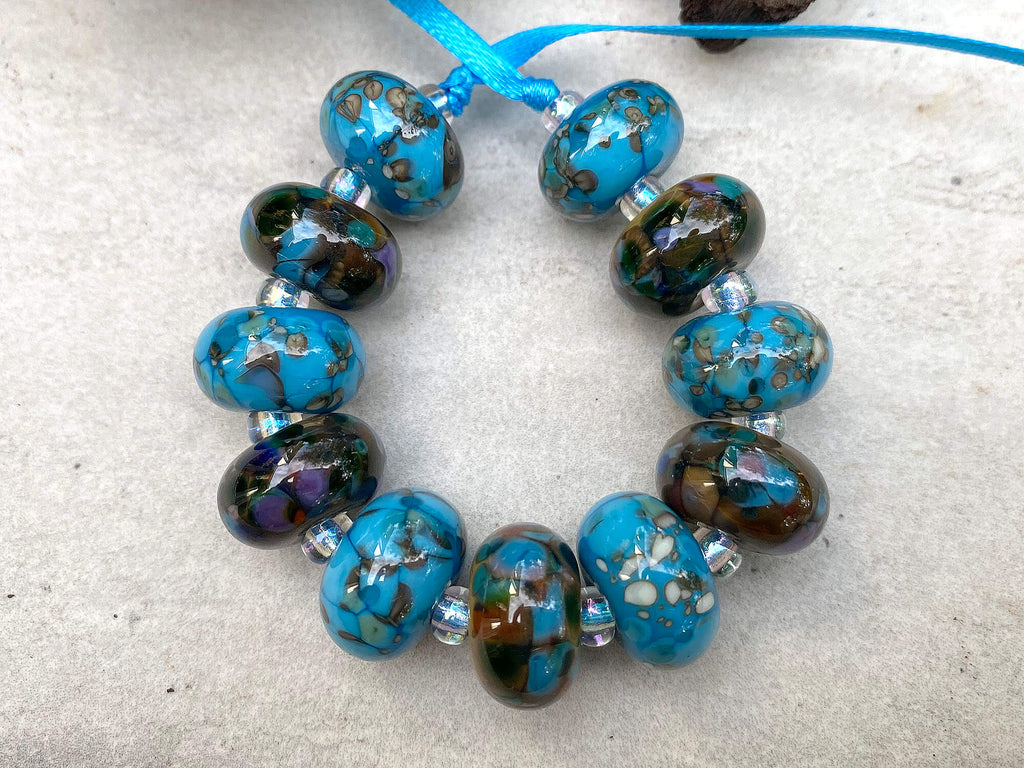 turquoise lampwork bead set