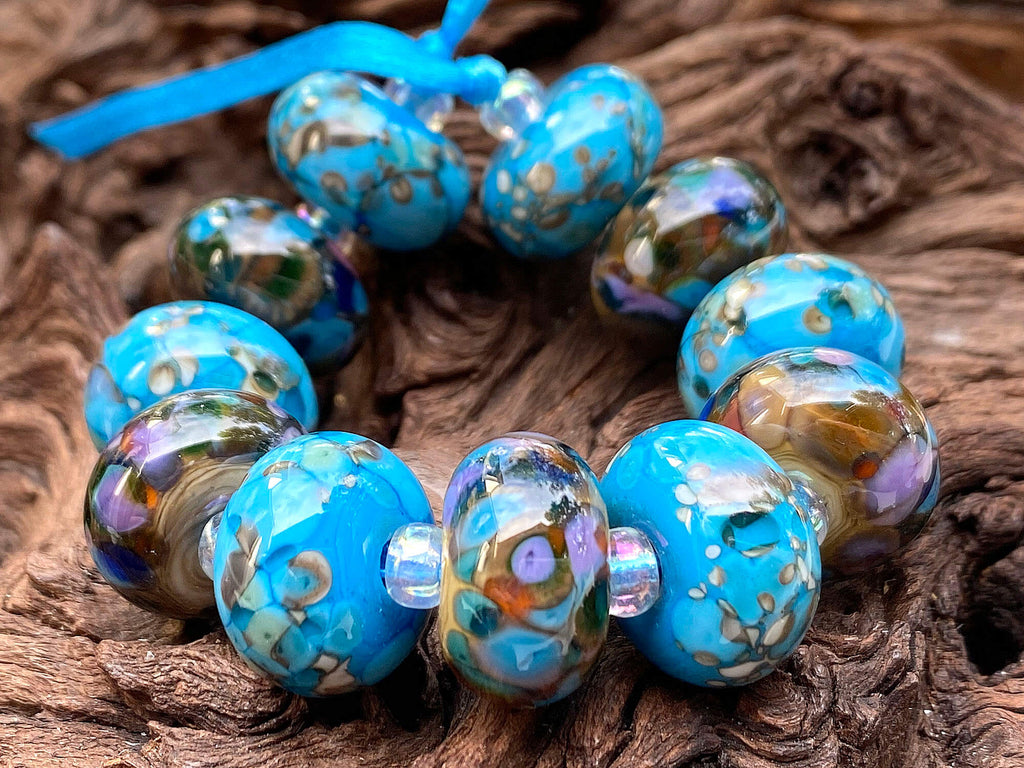 turquoise lampwork bead set