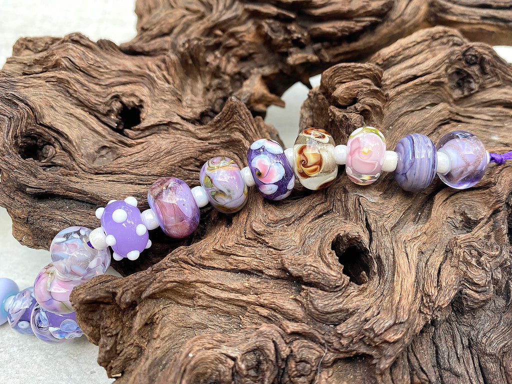 purple mixed lampwork beads