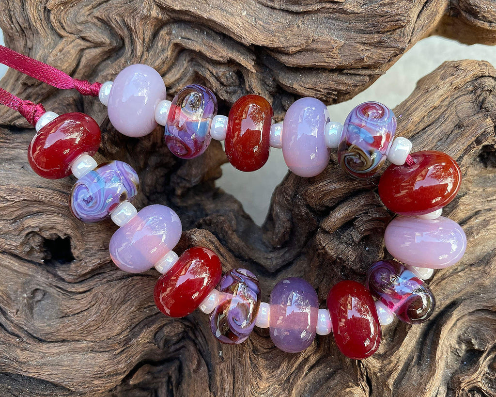 red purple lampwork beads