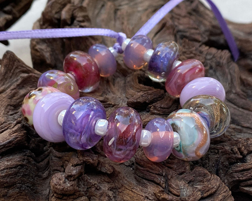 purple lampwork bead set