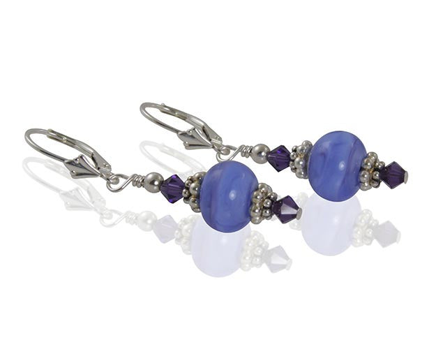 Periwinkle Blue Lampwork Bead Earrings - SWCreations
