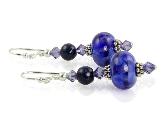 Tanzanite Blue Lampwork Bead Earrings - SWCreations
