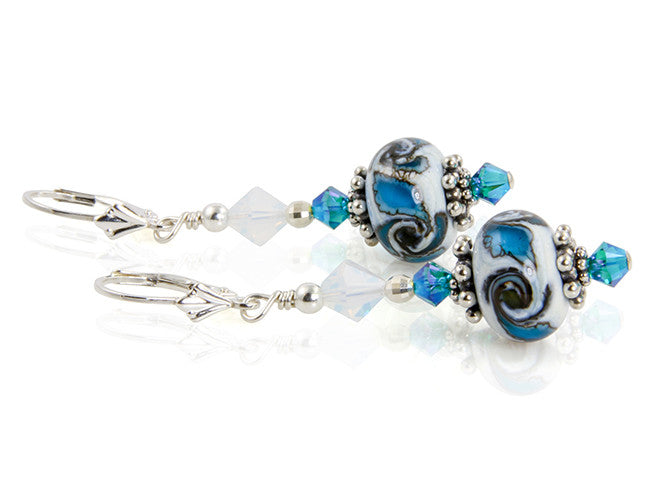 Blue Oasis Lampwork Bead Earrings - SWCreations
