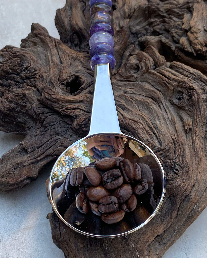 purple lampwork coffee scoop