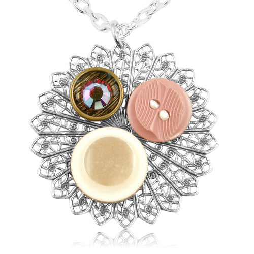 Pink Creative Collage Button Pendant - SWCreations
