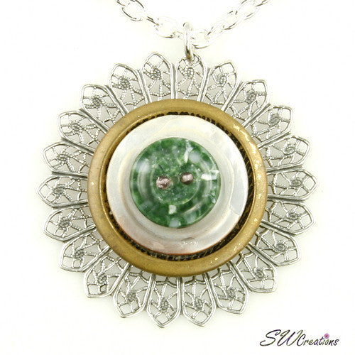 Moss Green Gold Silver Button Pendant - SWCreations
