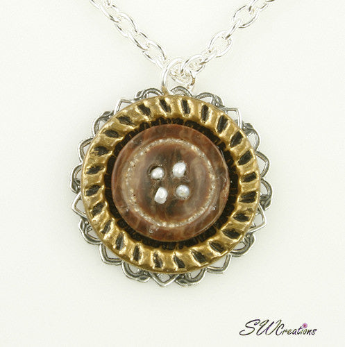 Topaz Brown Pearl Button Pendant - SWCreations

