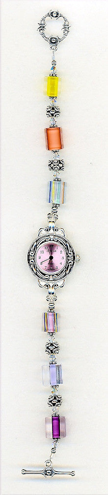 Pink Cane Glass Glass Crystal Watch - SWCreations
