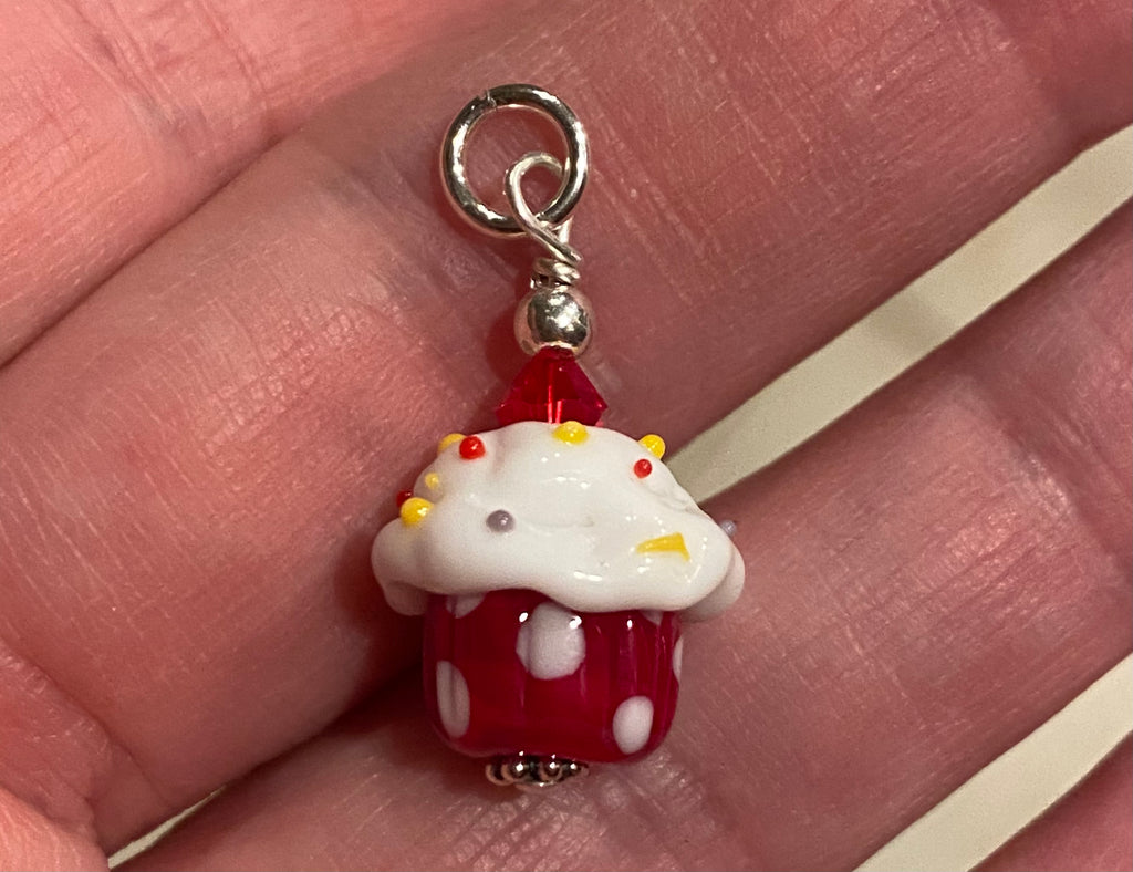 Cupcake Lampwork charm sterling