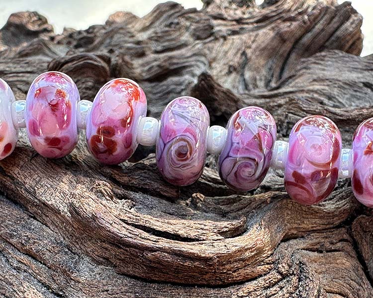 rose garden frit lampwork beads