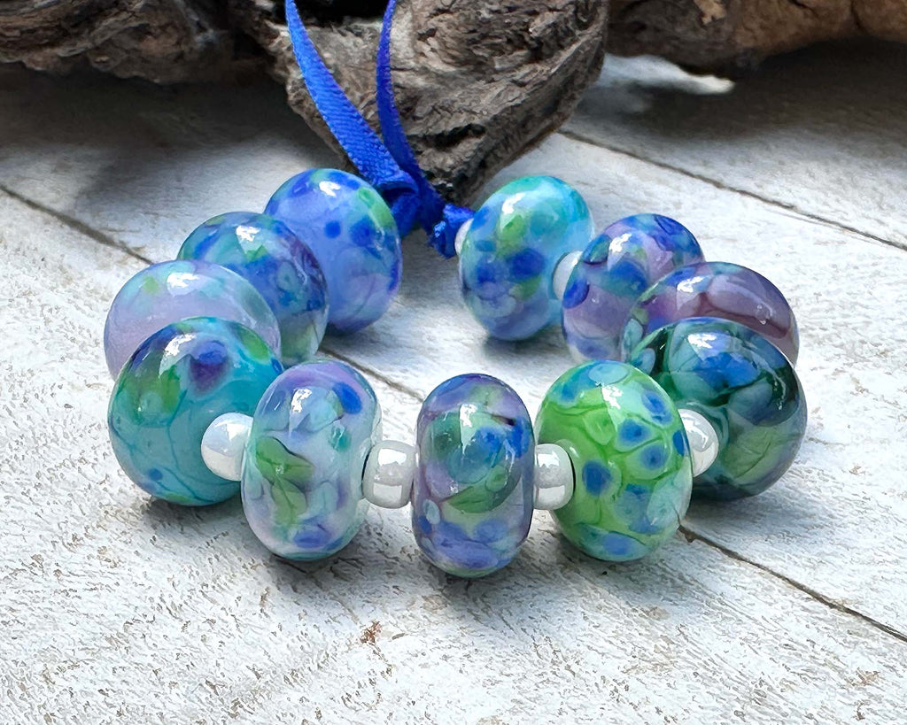 Watercolor Blue Frit Lampwork Beads