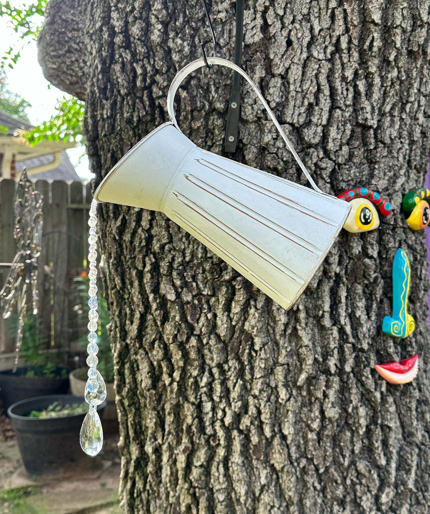 pouring crystals garden art