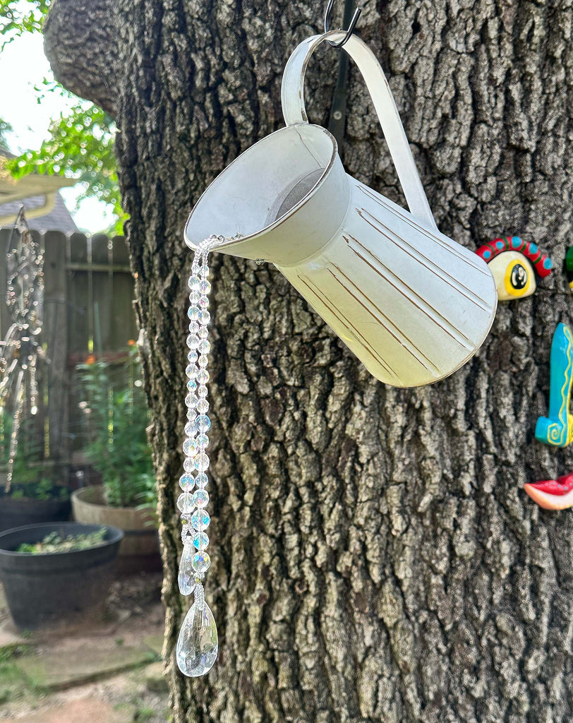 pouring crystals garden art