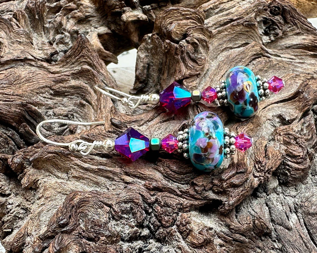 turquoise lampwork earrings