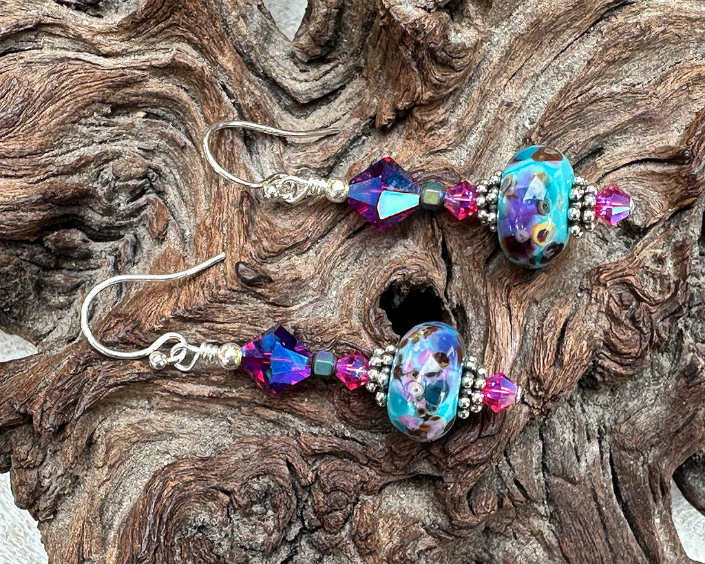 turquoise lampwork earrings