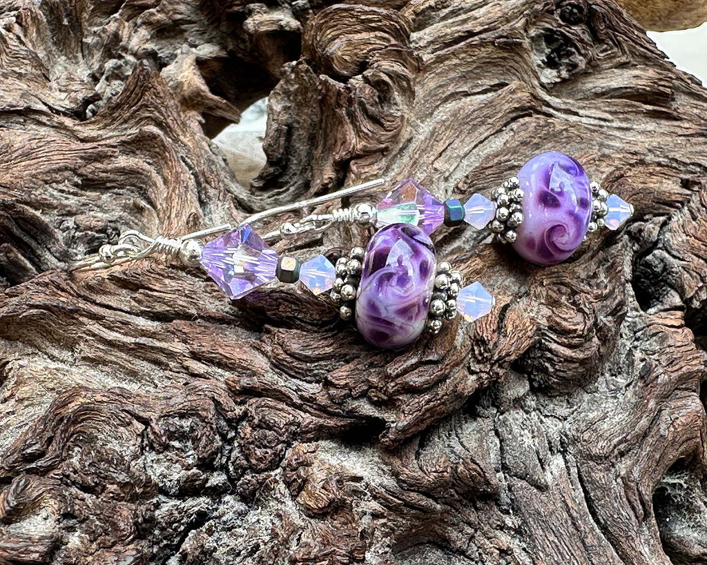 purple lampwork earrings