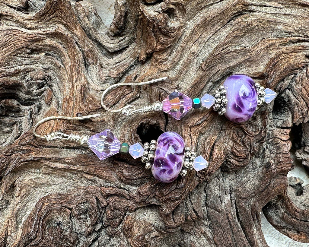 purple lampwork earrings