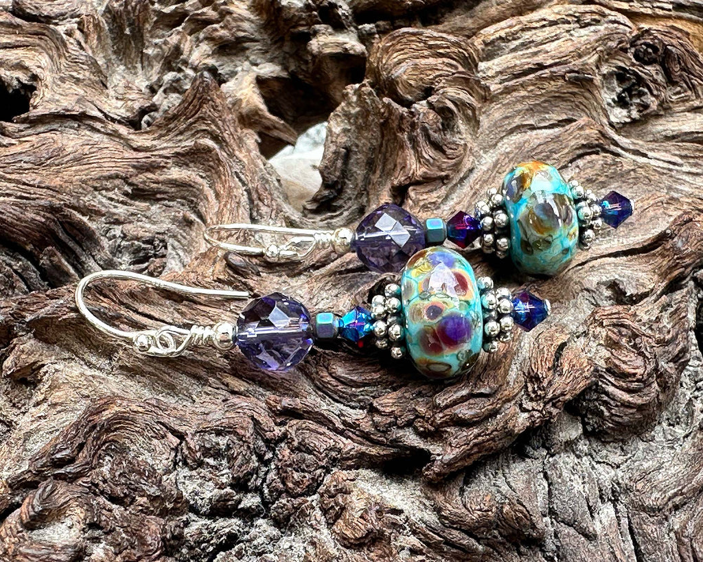 Purple Turquoise Lampwork Earrings