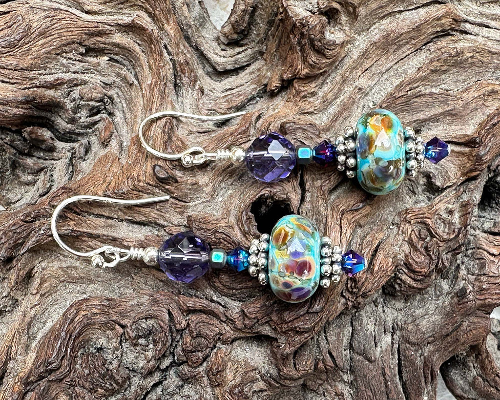 Purple Turquoise Lampwork Earrings