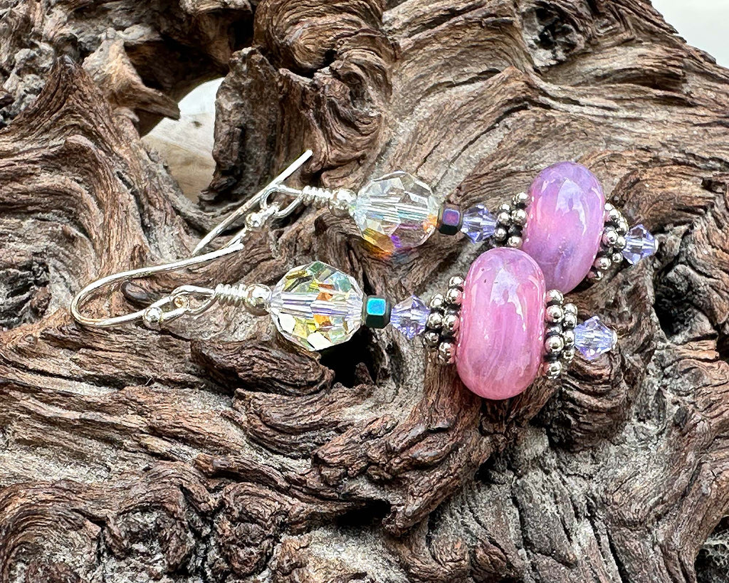 pink lampwork earrings
