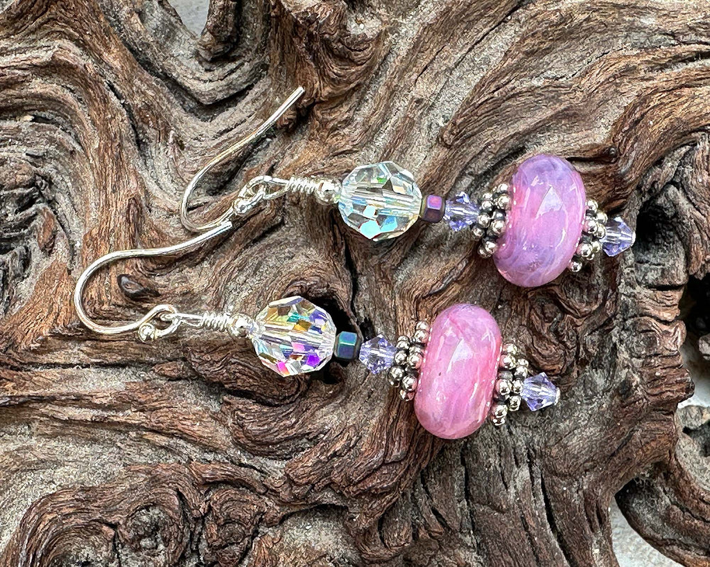 pink lampwork earrings