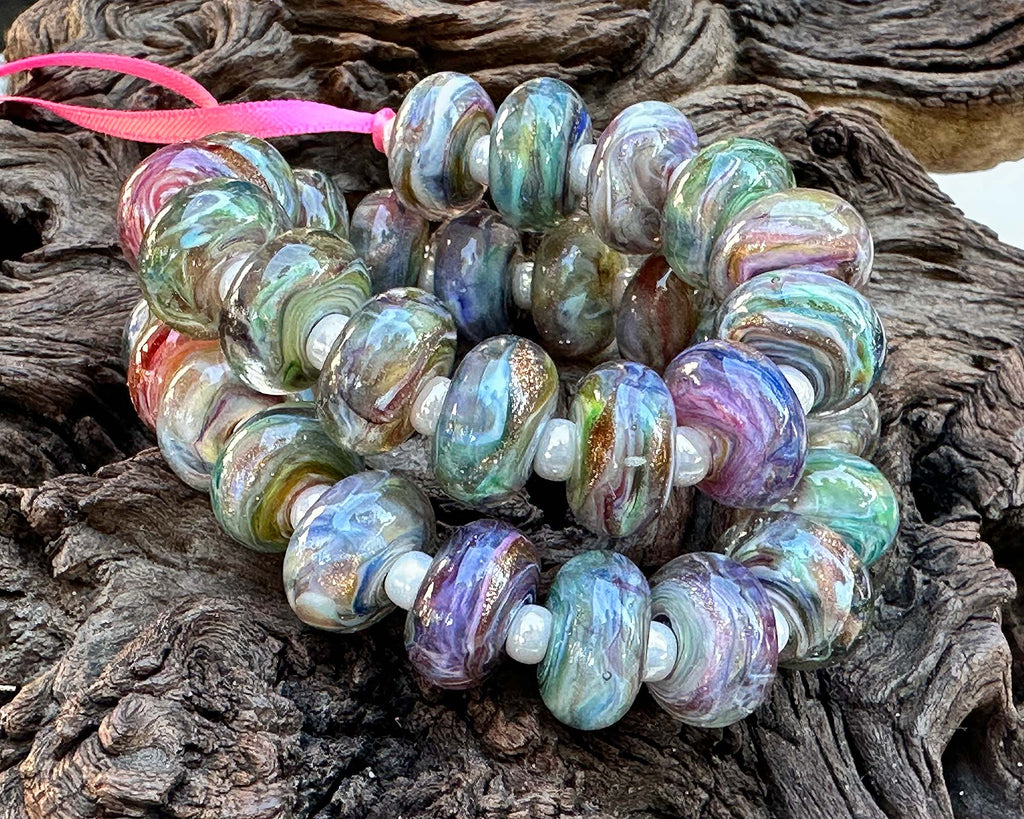 rainbow lampwork beads