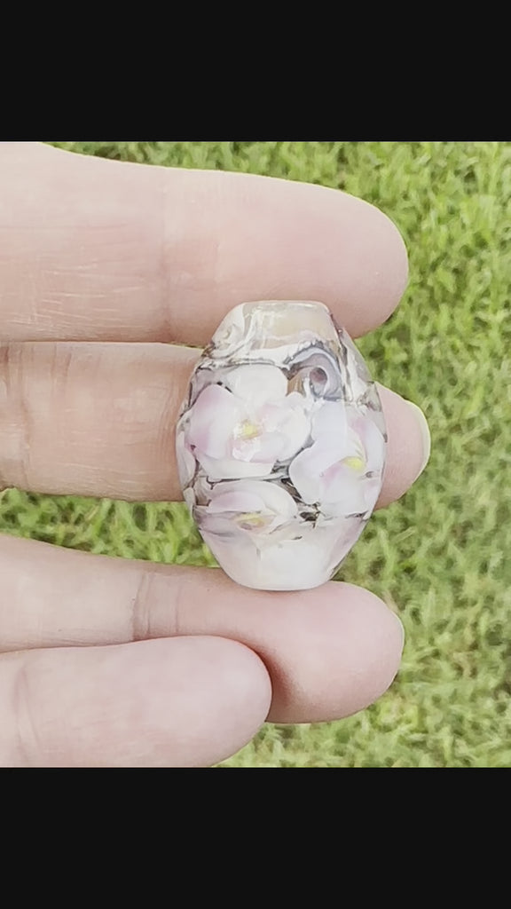 pink floral lampwork bead