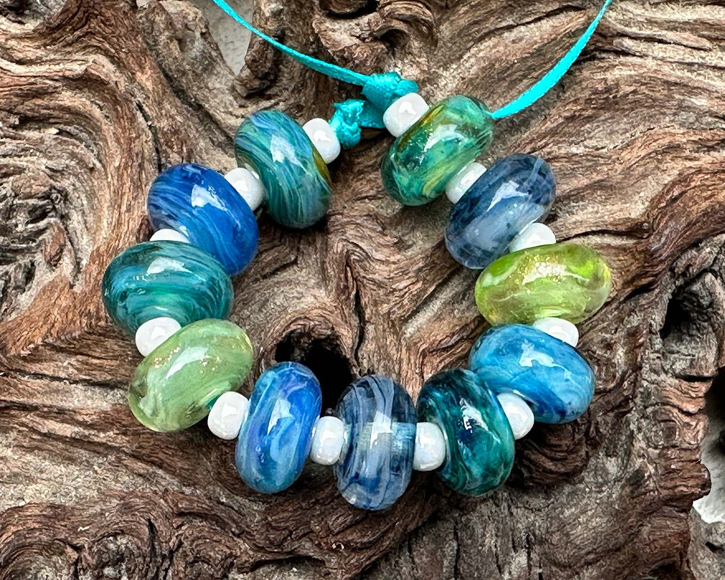 blue green lampwork beads
